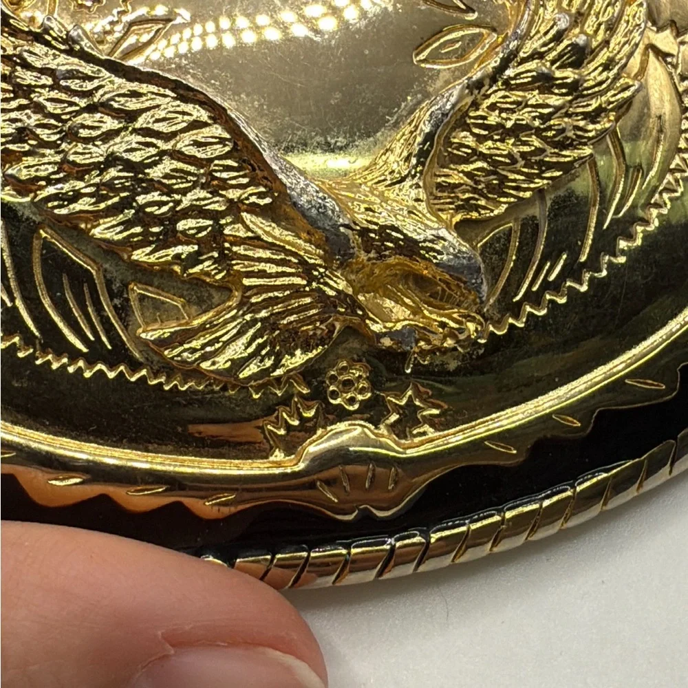 Vintage Gold Tone Black Bald Eagle Bird Belt Buckle Made In USA